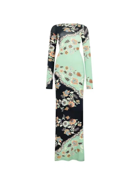 Lung rochie maxi Roberto Cavalli cu model floral cu imagine negru