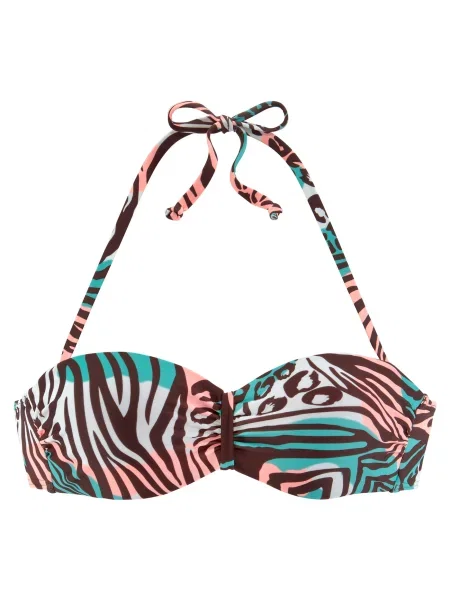 VENICE BEACH Sutien costum de baie ciocolatiu / roz deschis verde jad alb