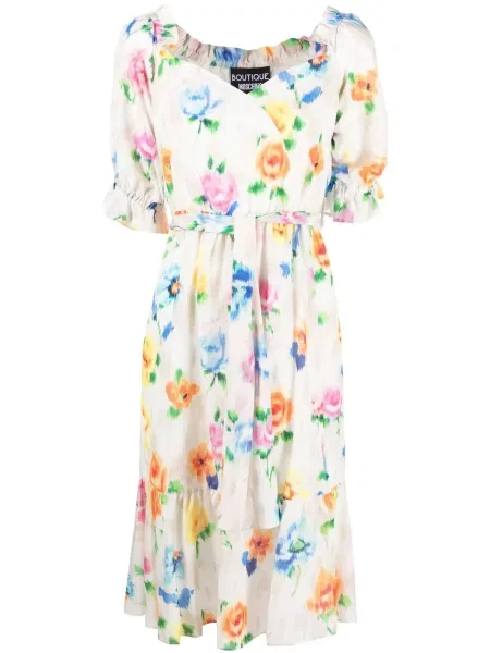 Rochie midi Boutique Moschino cu model floral cu imagine până la genunchi alb