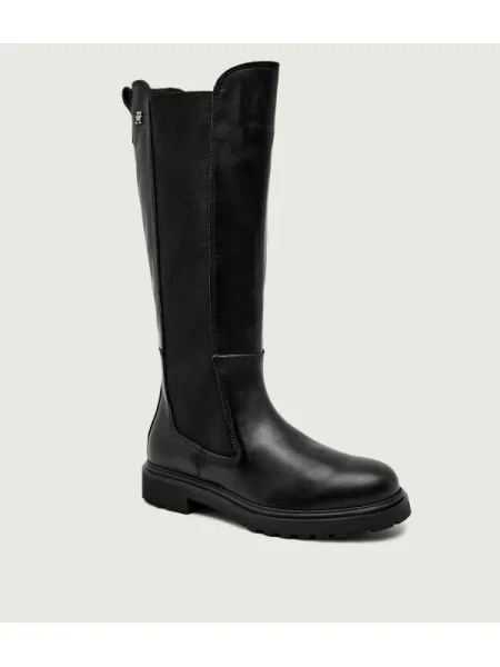 Cizme Tommy Hilfiger Th Lthr Cleated Long Boot negru