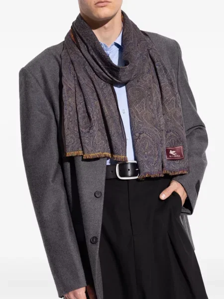 Fular Etro cu franjuri cu model paisley gri