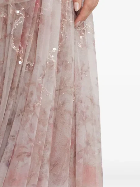 Fustă Ralph Lauren Collection cu model floral cu volane roz