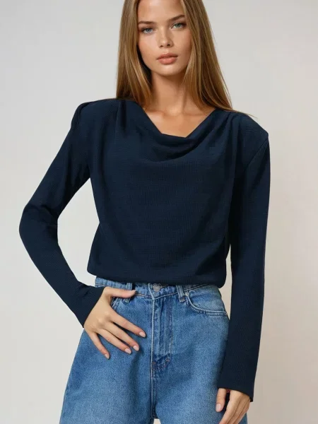 Trend Alaçatı Stili Tricou bleumarin