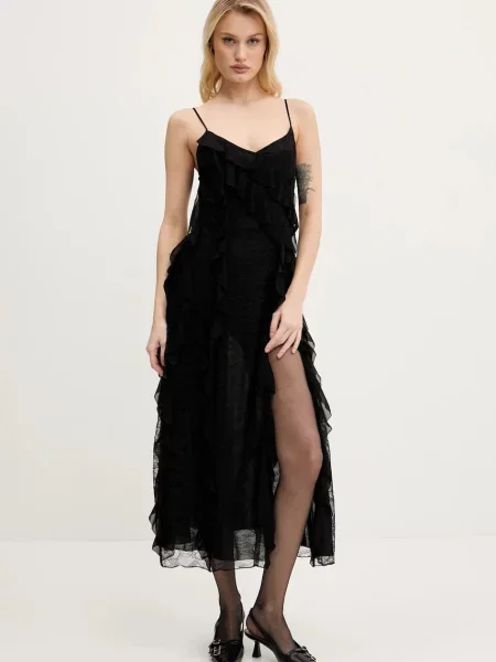 Miss Sixty rochie din amestec de matase midi evazati negru
