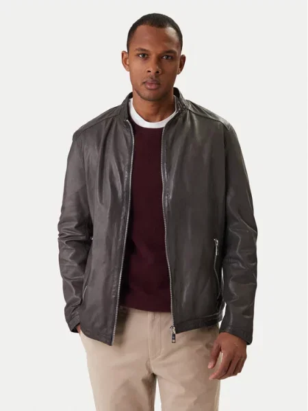 Milestone Usnjena jakna Oliverio siva