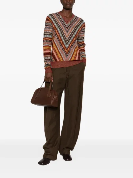 Pulover Etro cu decolteu în V cu imprimeu geometric maro