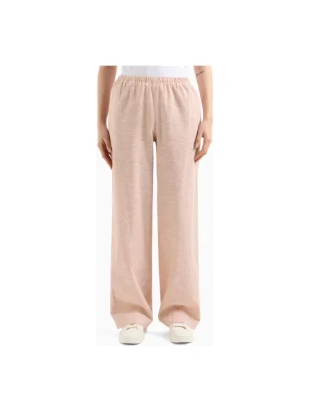 Armani Exchange spodnie lniane szerokie high waist beżowy