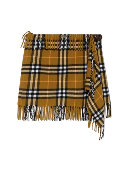 Spódnica mini Burberry z frędzli z kaszmiru asymetryczna żółta