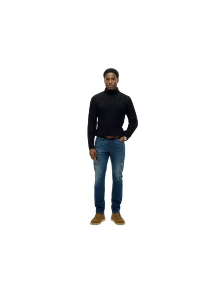 Superdry Sweter Jacob z golfem i warkoczowym splotem – Relaxed Fit – ECLIPSE niebieski
