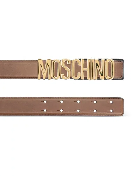 Curea Moschino din piele cu autograf maro