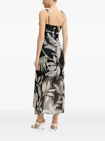 Rochie midi Guess cu model floral cu bretele negru