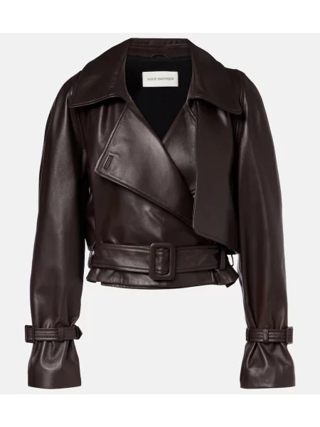 Kurtka skórzana Nour Hammour o krotszym kroju brązowa