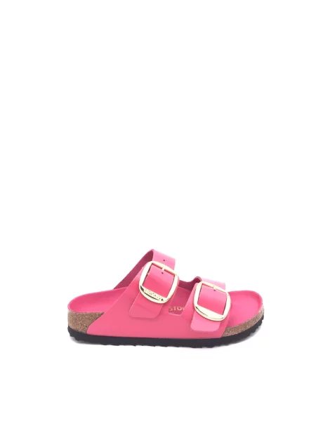 Klapki Birkenstock skórzane na sprzączkę różowe