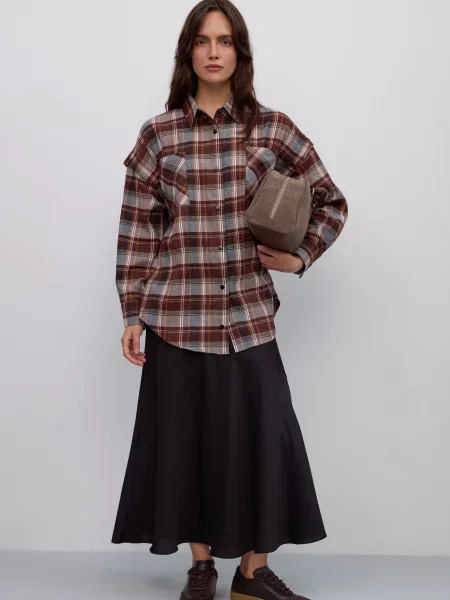 Сорочка в клітинку Estro віскоза/поліестер коричневий