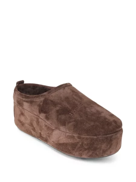 Papuci tip mules Balenciaga din piele de căprioară cu platformă maro