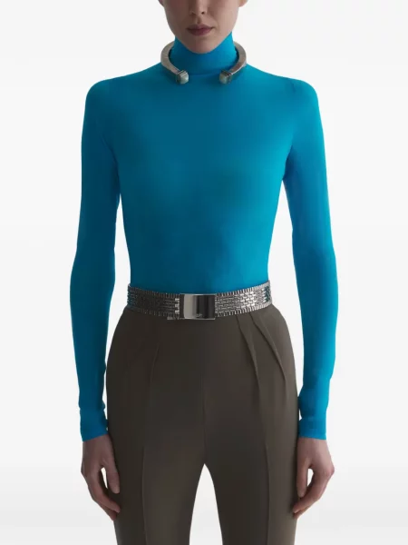 Lung top Mugler cu mâneci lungi albastru