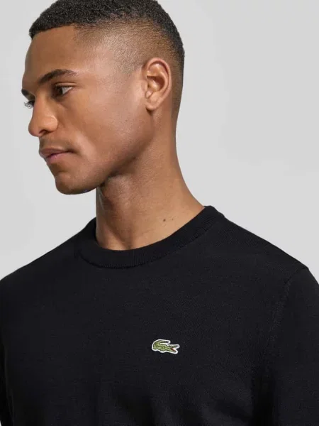 Regular Fit sweter z dzianiny z mieszanki bawełny Lacoste czarny