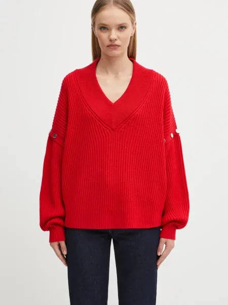 Sportmax pulover de lână TAY călduros roșu