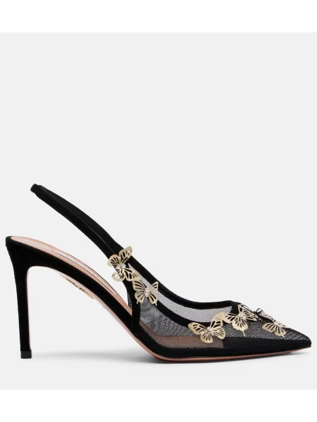 Pantofi cu toc Aquazzura plasă slingback negru