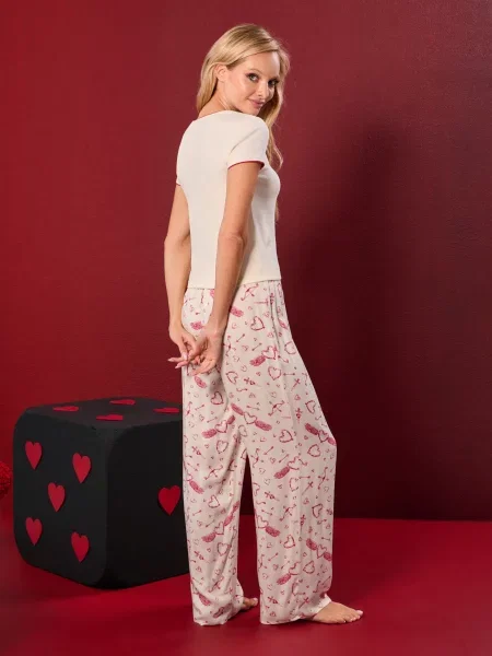 Двокомплектна піжама з ребристим верхом і штанами з кремовий