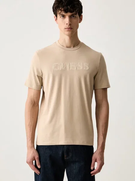 Guess T-shirt z PRAT beżowa