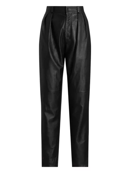 Pantaloni de piele Ralph Lauren Collection din piele negru