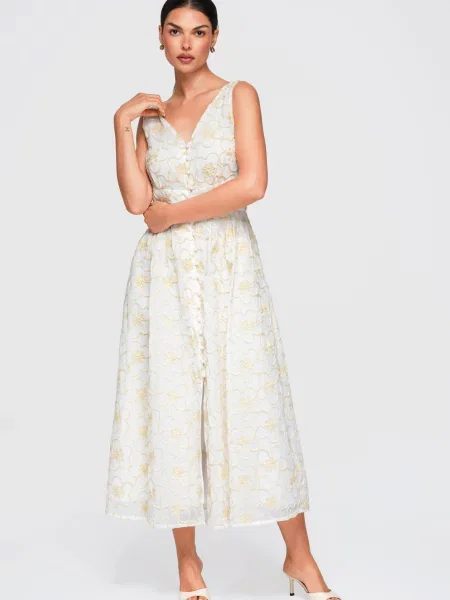 Rochie midi Ombre cu decolteu în V alb