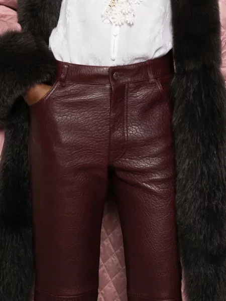 Pantaloni Chloé din piele roșu