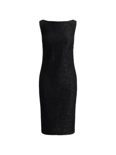 Rochie midi Lauren Ralph Lauren fără mâneci cu model floral din dantelă negru