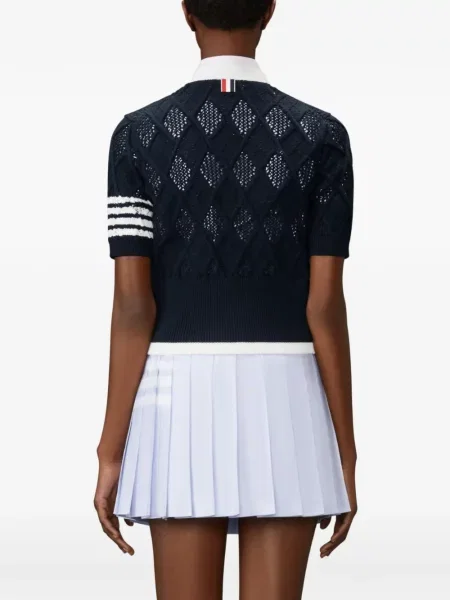 Cardigan Thom Browne tricotate cu model argyle albastru