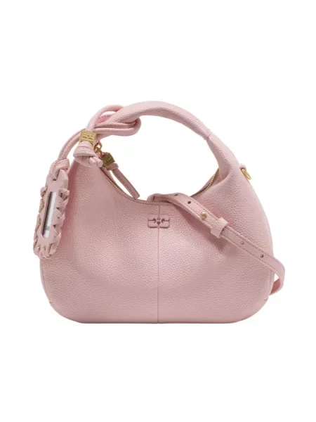 Mała torebka hobo Ganni mini różowa