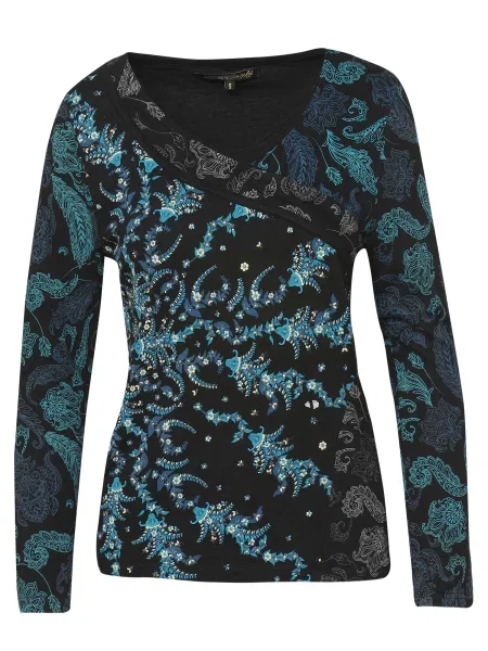 KOROSHI Tricou albastru aqua / negru alb