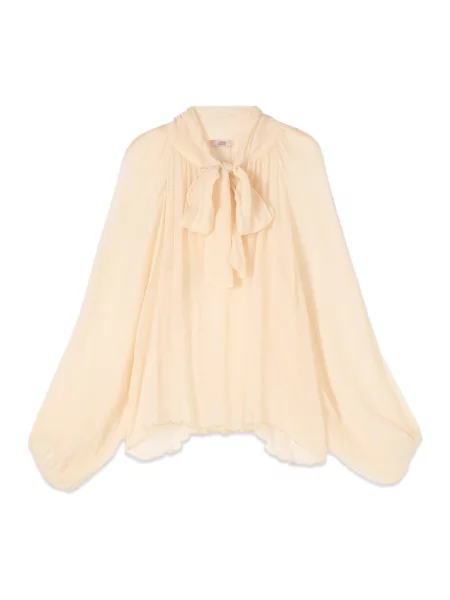 Bluzka Oltre z kokardką z długim rękawem biała