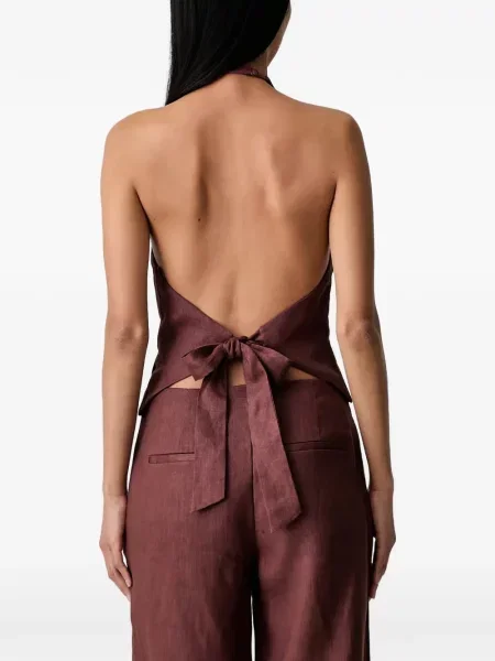 Top Bardot cu gât halter maro