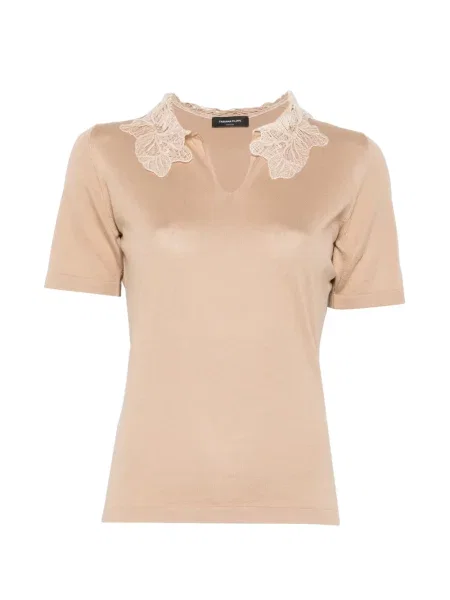 Tricou Fabiana Filippi cu decolteu în V din dantelă maro
