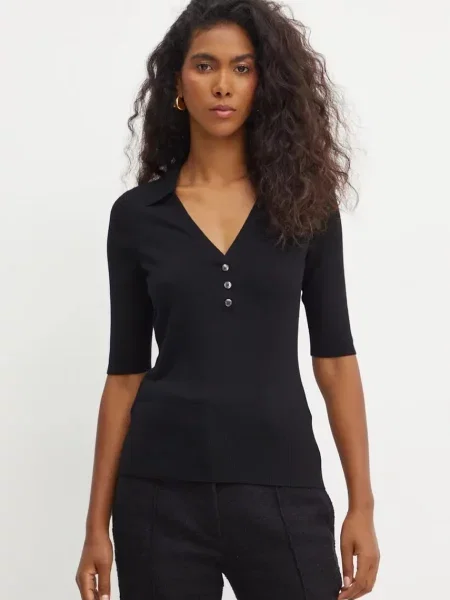 Volnen pulover BOSS črna