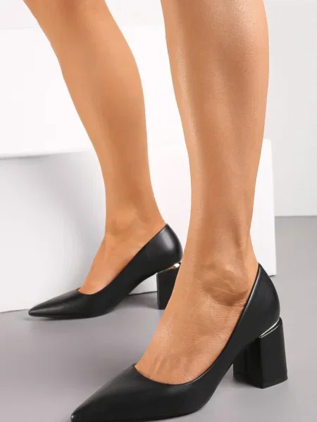 Pantofi din piele ecologică cu geometric Nerolia negri