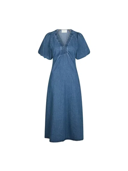 Sukienka jeansowa Neo Noir z rękawami balonowymi niebieska