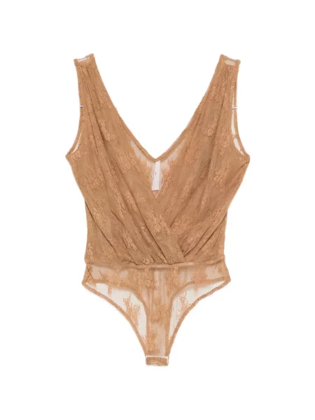 Body Imperial cu decolteu în V din dantelă maro