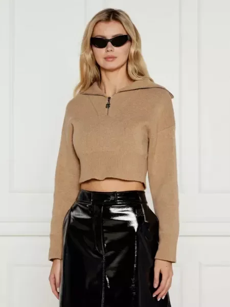 HUGO Pulover Sheveni | Cropped Fit cu adaos de lână și cașmir bej