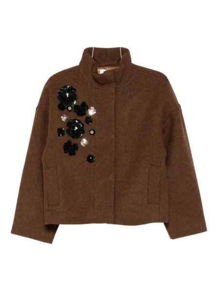 Kurtka Psophia wełniana w kwiatki brązowa