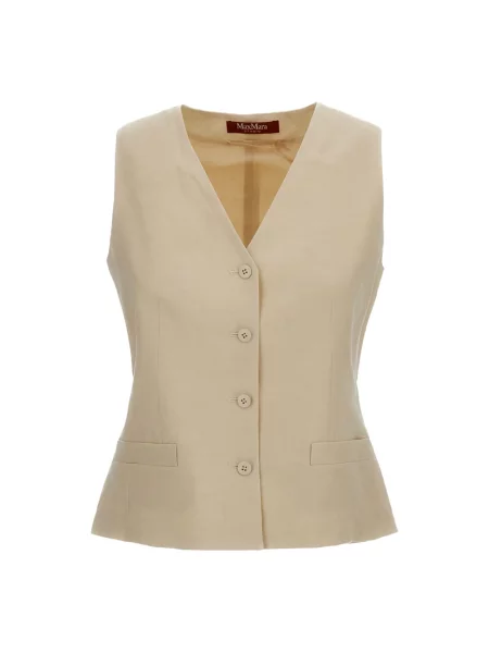 Lniany top Max Mara Studio beżowy