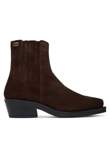 Botine Tommy Jeans Tjw Suede Cowboy Boots închis maro
