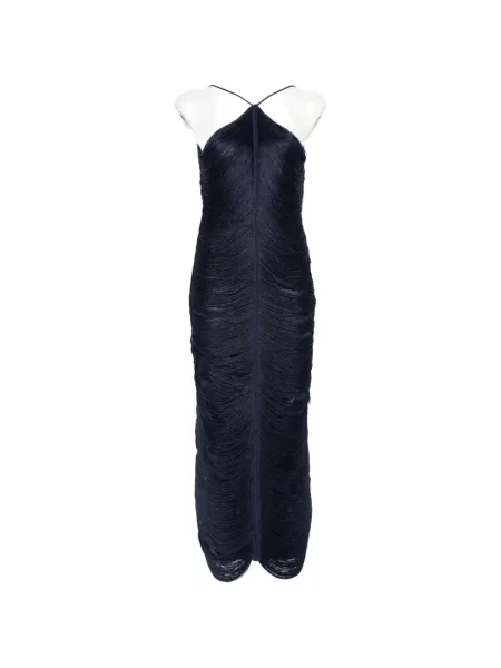 Rochie midi Bless cu franjuri cu gât halter albastru