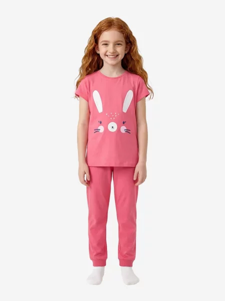 Penti Pidžama set PENTI Mädchen Pyjama-Set mit süßem Hasen roza