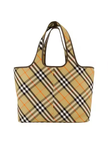 Wielobarwność shopperka Burberry płócienna w kratkę beżowa