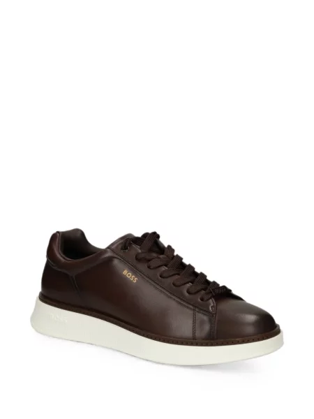 Sneakerși Boss din piele cu imagine maro