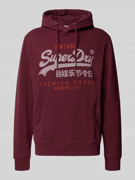 Bluza z kapturem i kieszenią kangurką Superdry bordowa