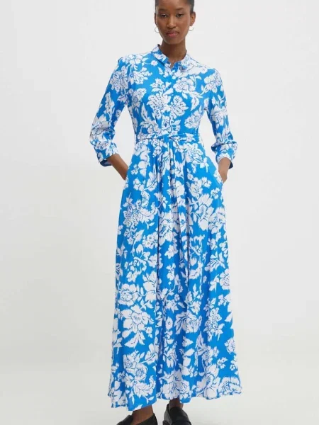 Answear Lab sukienka maxi rozkloszowana niebieski