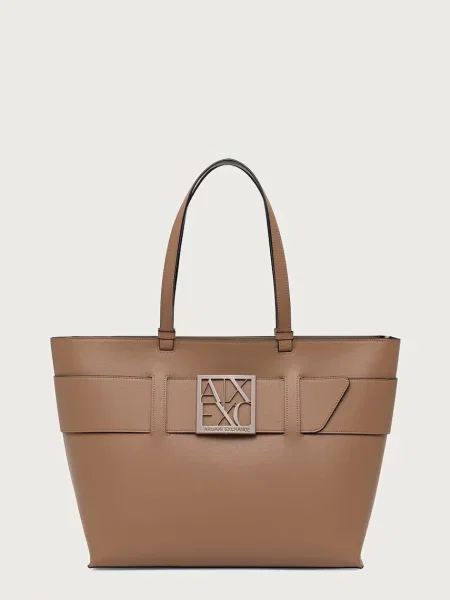 Armani Exchange geantă shopper pentru femei cu imitație de piele bej